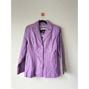 Vintage 90s Wilson’s Pelle Studio Purple Lilac Leather Blazer Jacket Size L